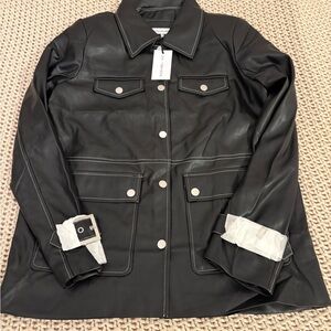 NWT WeWoreWhat Black Faux Leather Jacket with White Stitching
